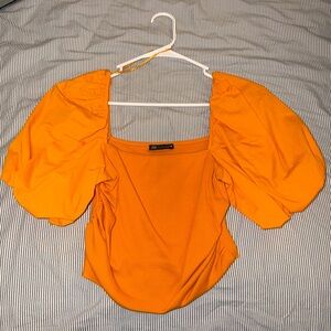 Zara Orange Puff Sleeve Crop Top